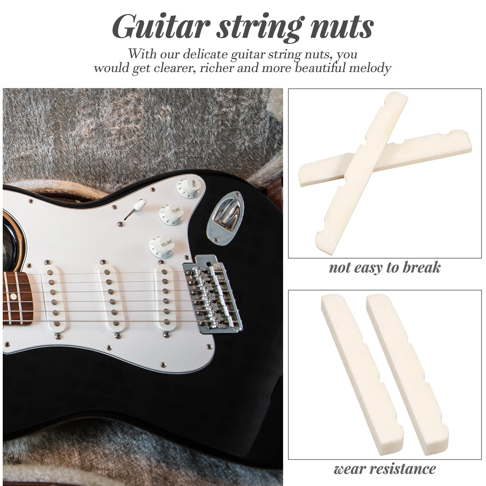 

2Pcs Guitar String Nuts Ox Bone Bass Bridge Saddles Replacement Durable Guitar Accessories Upgrade Tone Sustain
