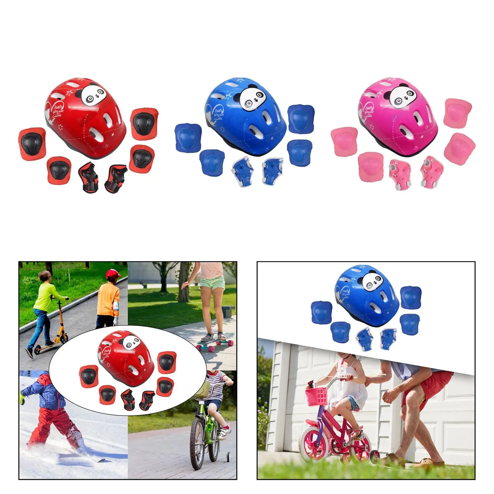 Kids Bike Helmet Kit Protection Gear Knee Elbow Wrist Guard Pad Skating Helmet for Skating Skateboard Cycling Girls Roller Skate