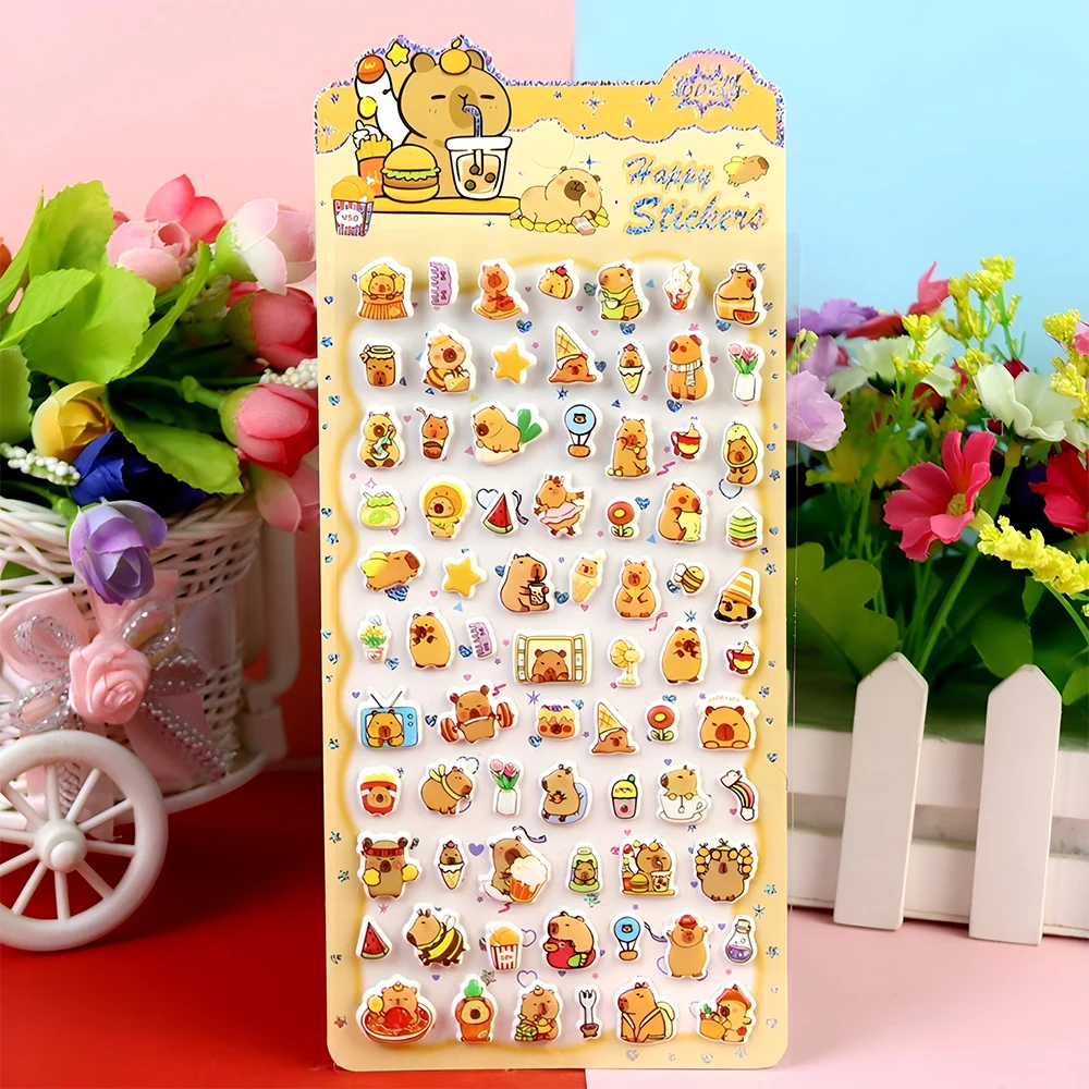 4 pçs bonito animal capivara dos desenhos animados bolha adesivos kawaii 3d inchado decalques brinquedos à prova dwaterproof água bonito diy caso de telefone diário