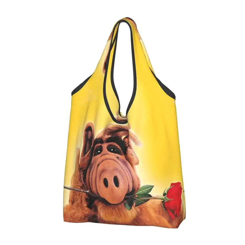 

2025 New Style Custom Alien Life Form ALFs Meme Collage Groceries Tote Shopping Bags Fashion Sci Fi TV Show Shoulder Shopper Bag