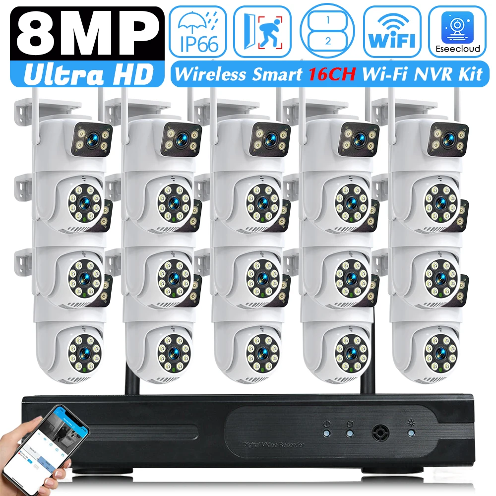

4K 8MP WIFI Камеры 16-канальный беспроводной комплект NVR Открытая система видеонаблюдения HD PTZ Wi-Fi Система видеонаблюдения Комплект автоматического отслеживания Eseecloud