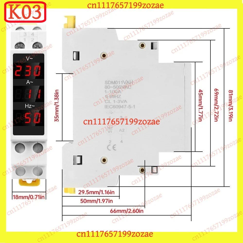 Single Phase Modular Current Meter 80-500V 1-100A 0-99Hz Voltage Frequency Meter Din Rail LED Display FORSDM011VAH
