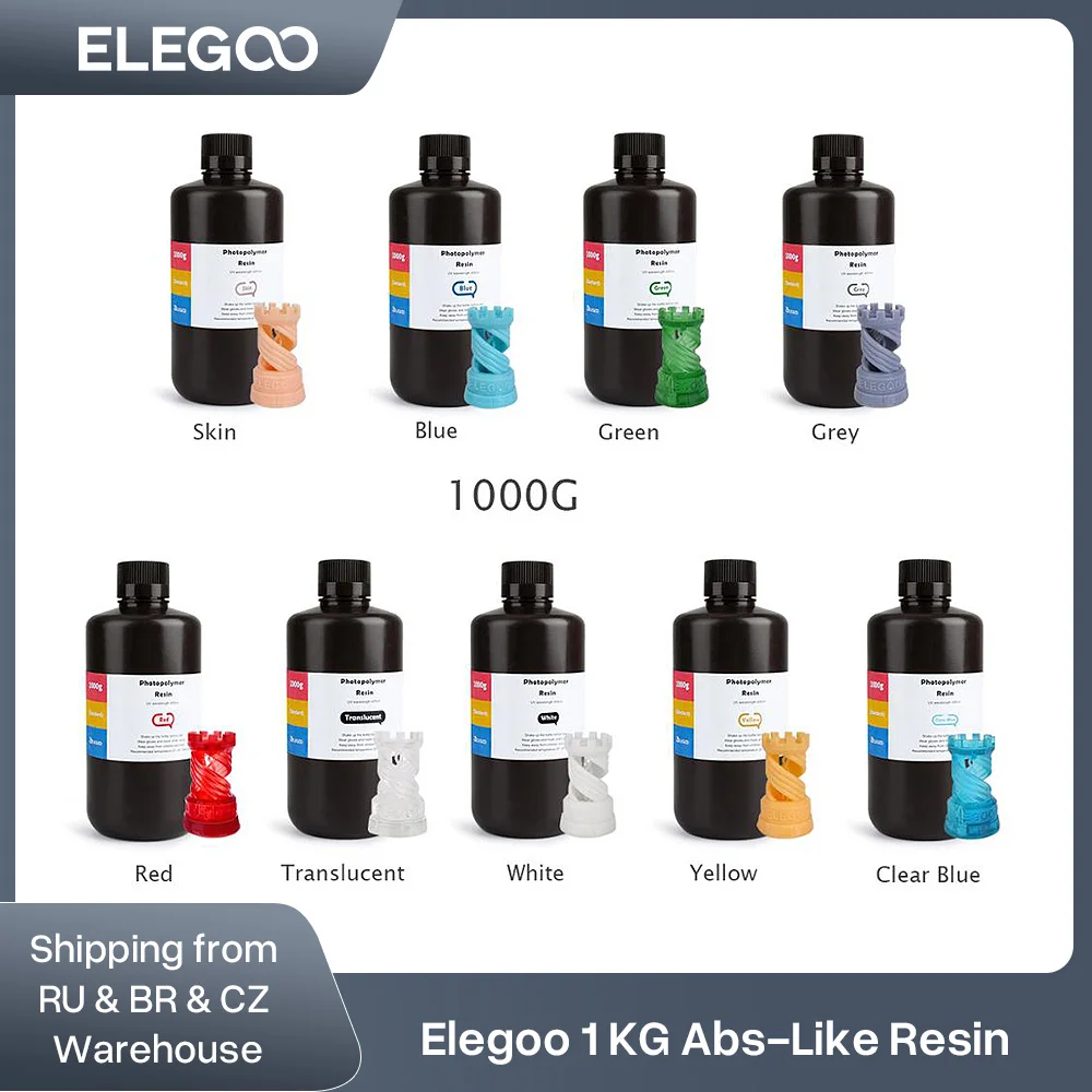 ELEGOO ABS-Like 3D Printer Resin LCD UV-Curing Resin 405nm ABS-Like Standard Photopolymer Resin for LCD 3D Printing 1000g