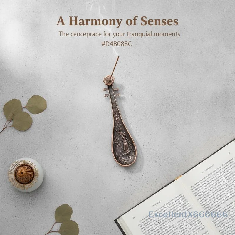 Anti-slip Bottom Pipa Shaped Incense Stick Holder Chinese Style Metal Incense Burner Tray for Home Desktop Decor