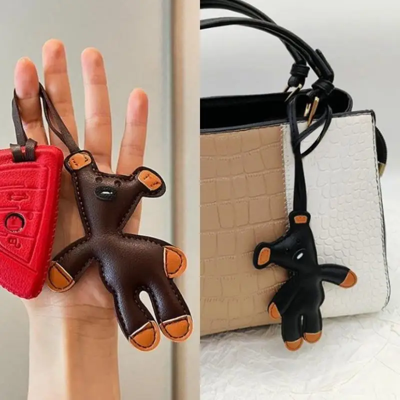 

PU Bear Luggage Pendant Leather Rope Keychain Cartoon Cute Bean Lazy Bear Bag Pendant Creative Keyring Mobile Phone Lanyard