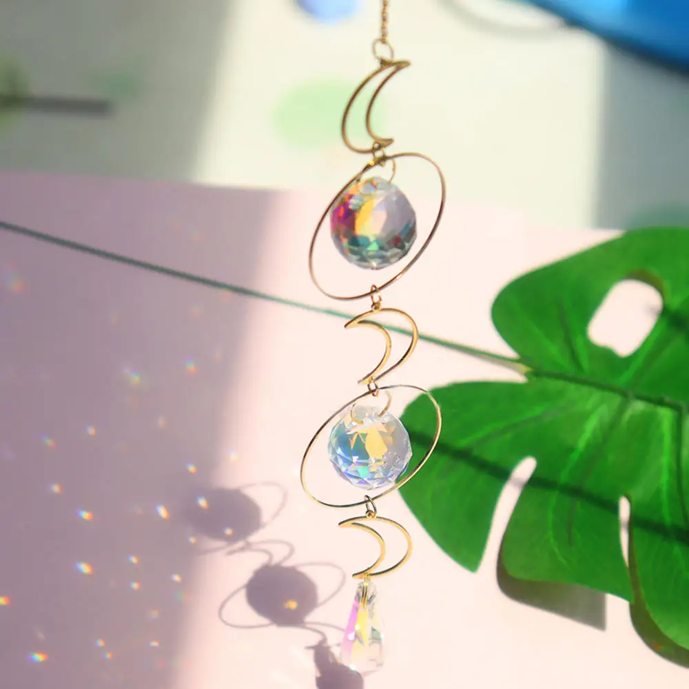 Moon Suncatcher Crystal Ball Prism Pendant Rainbow Maker Hanging Sun Catcher Gemstones Window Ornament Home Garden Decor 2022