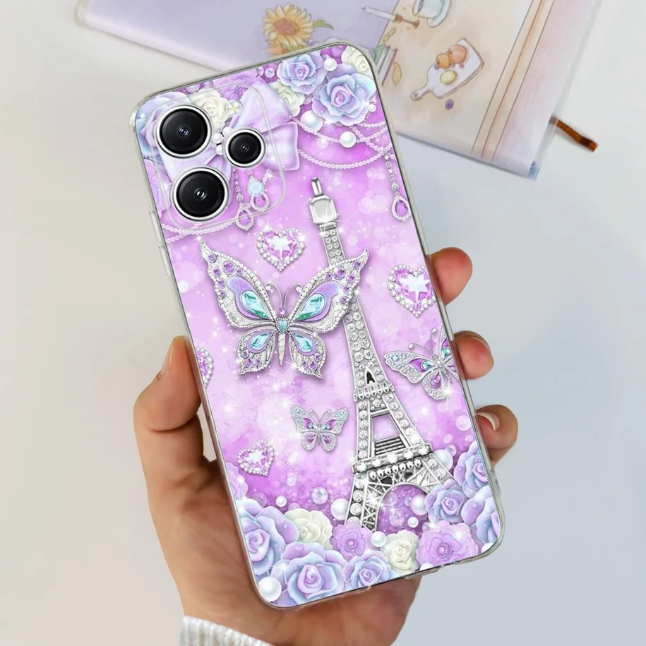 For Redmi 12 Case For Xiaomi Redmi 12 2023 Soft Silicone Back Cover Flower TPU Case For Xiomi Redmi 12 Redmi12 Phone Funda 6.79\