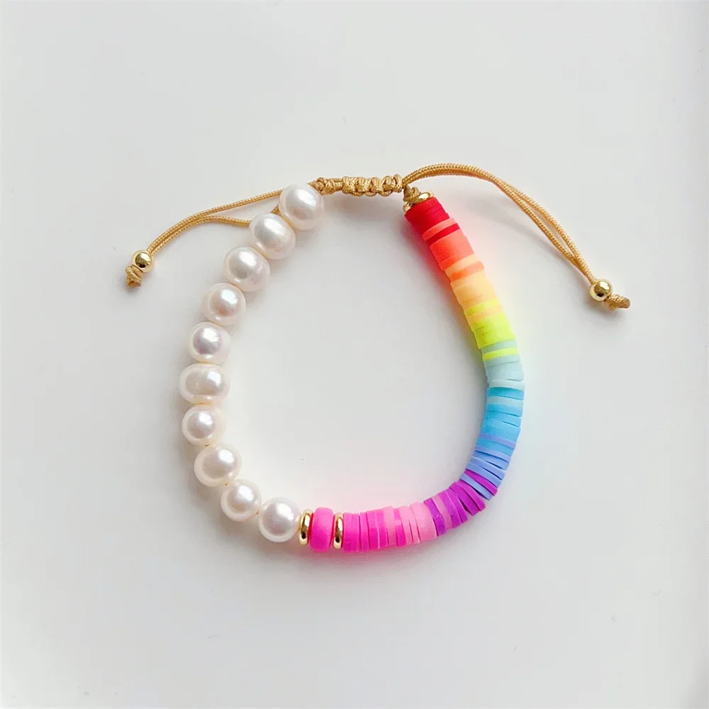 KKBEAD-Natural Pearl Bracelets for Women, Colorful Heishi Disc Bracelet, Boho Jewelry, Girl Gift, Summer, Y2k