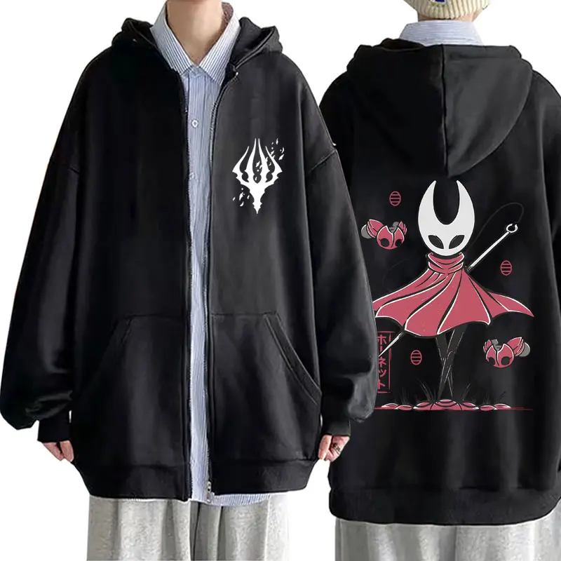 

Game Hollow Knight Double Sided Graphic Zipper Hoodie Men Women Fashion Oversized Streetwear Male Casual Vintage Zip Up Jacket