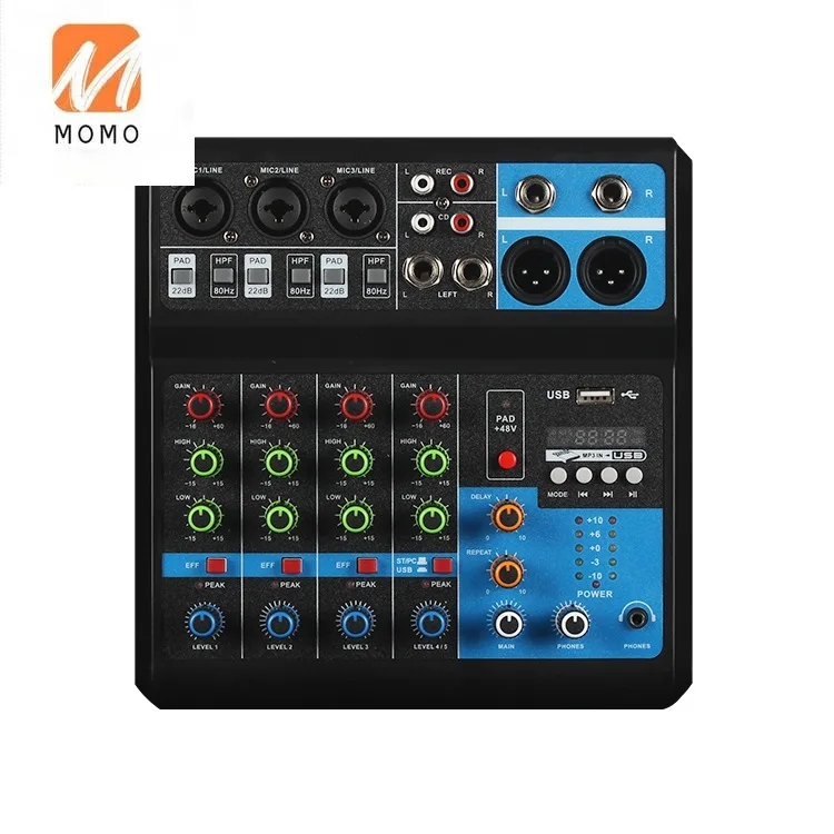 High Quality Mini 5 Channel Audio Mixer Console 48V Powered Digital Blue Tooth Professional Audio Mixer