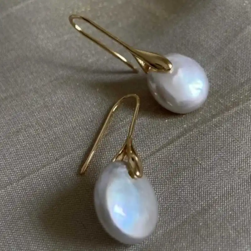 

Handmade white natural freshwater coin pearl earrings18K Custom Formal Platinum Beaded Dangle Crystal Everyday Art Children