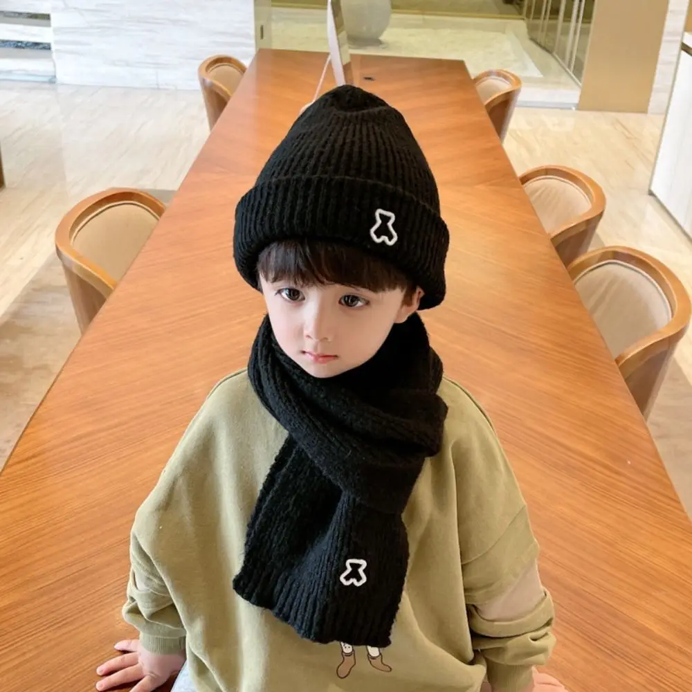 Fashion Autumn Winter Hat Scarf Set Cute Thick Pullover Hats Cold Proof Windproof Knit Hat for Baby