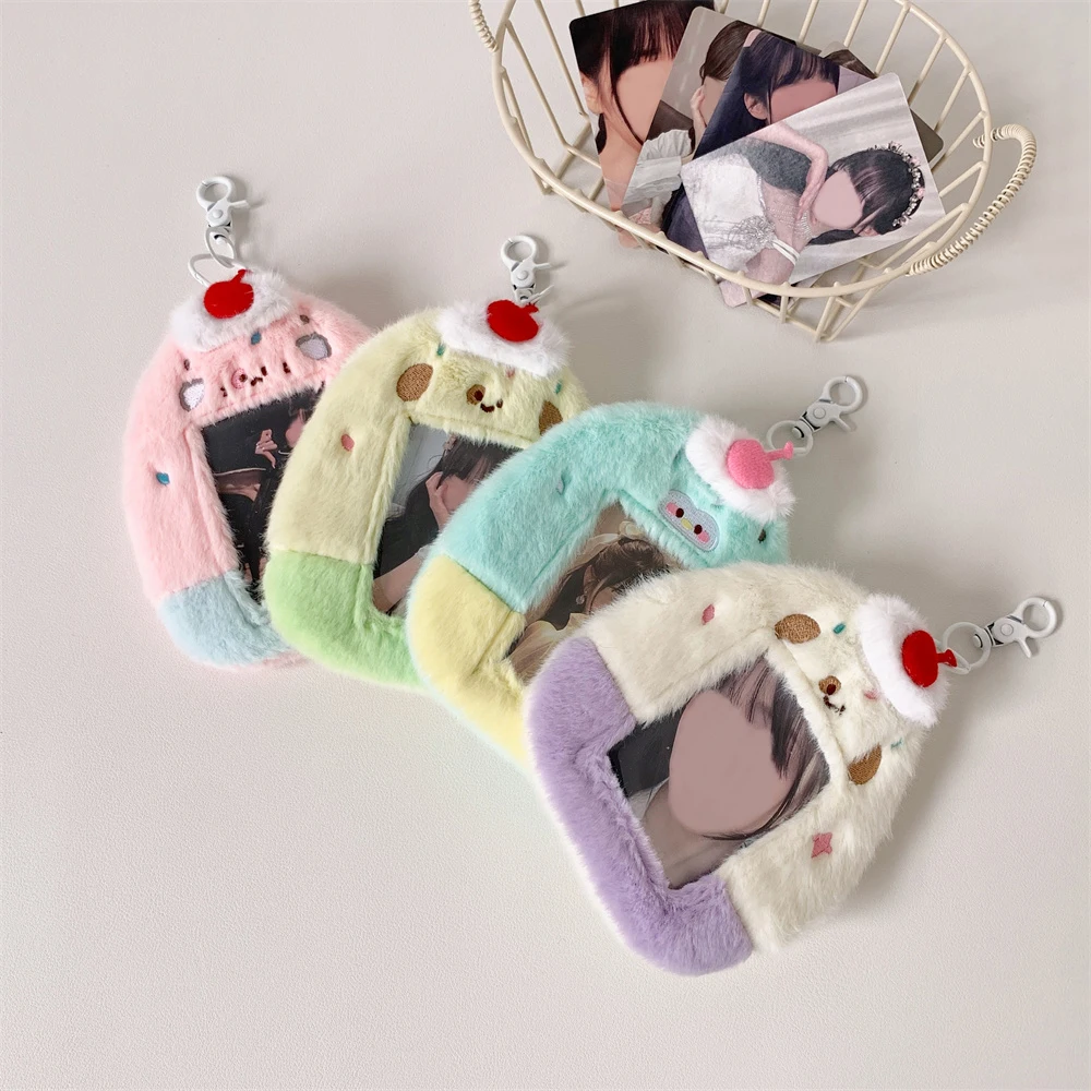 Kawaii Plush Penguin Photo Card Holder Macaron Clashing Color K-Pop Idol Photo Card Protector Fits 3inch Photos for Girls