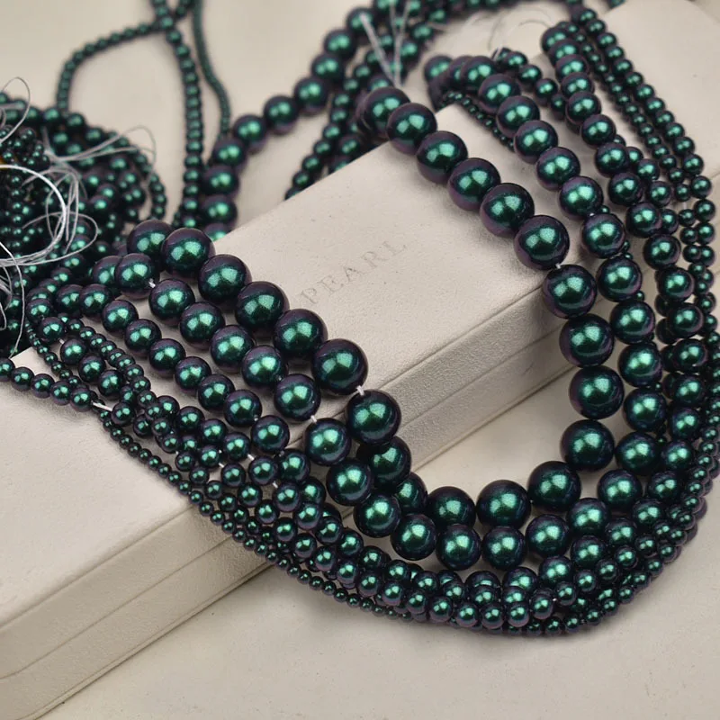 Matte Pearl Scattered Pearl Iridescence 3-12mm Peacock Green Imitation Pearl Handmade DIY Jewelry Accessories Bead Material