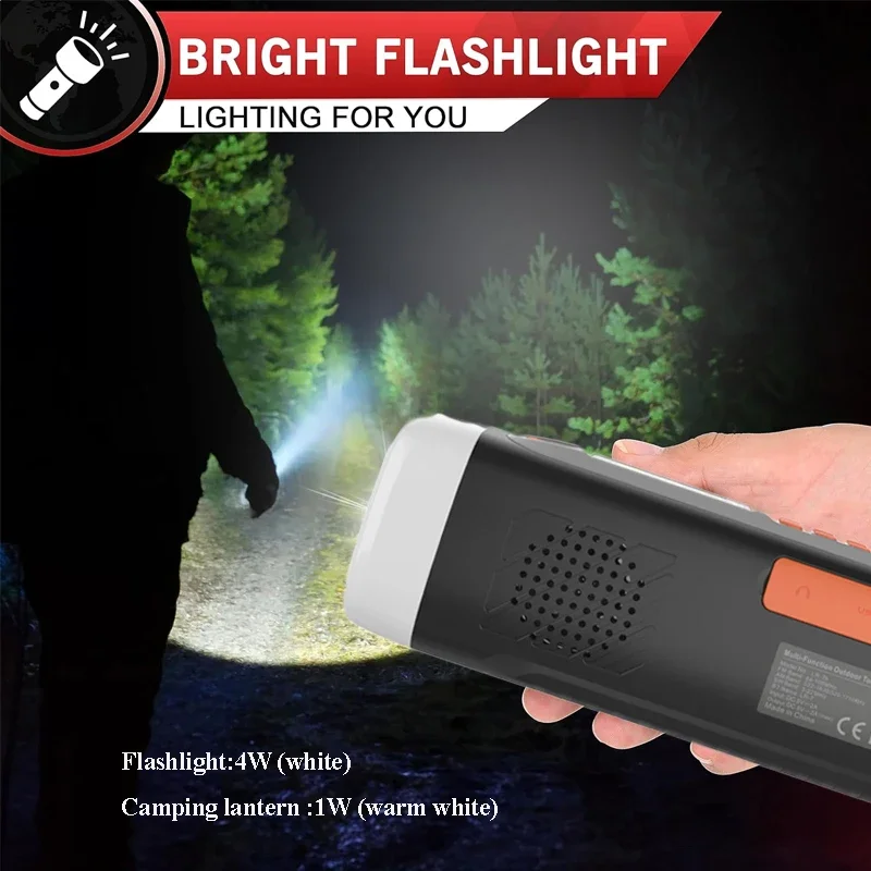 Rádio de emergência portátil manivela solar fm am sw rádios sem fio bluetooth alto-falante com lanterna sos suporte carregador telefone