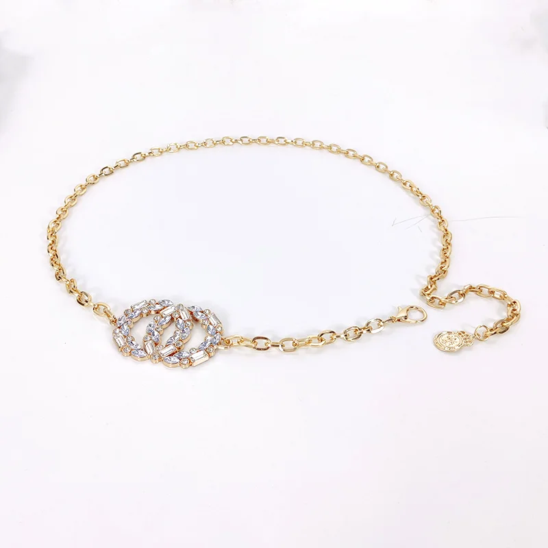 Designer Rhinestone Gold Circle Waist Chain Belt Female High-end Luxury Brands Punk Gothic Y2K Belts For Women Silver Waistband