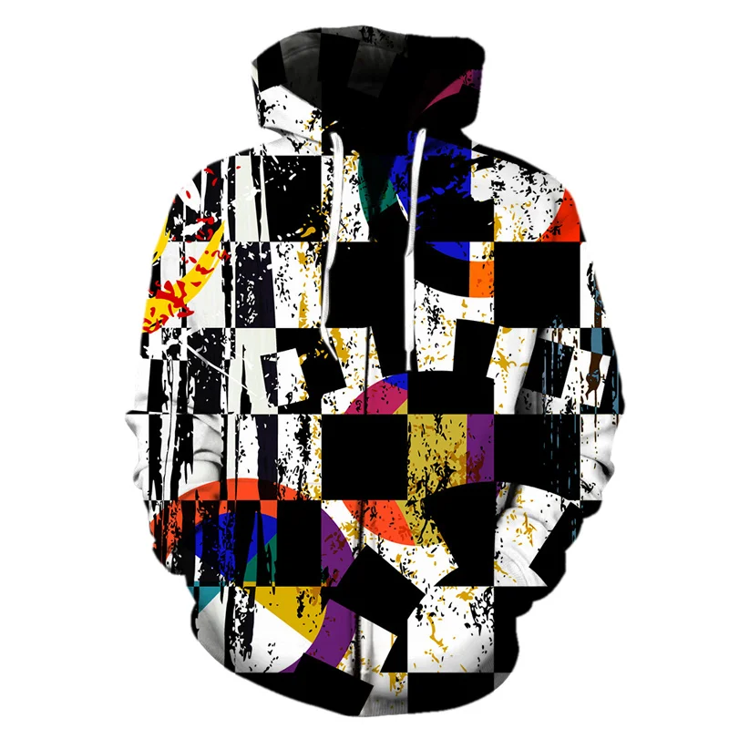 3D Art Printed Zipper Hoodie Men\'s Abstract Geometric Pattern Pullover Hoodie Hoodie Harajuku Long Sleeve Sweatshirt