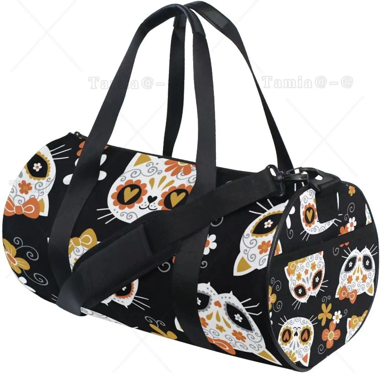 Cute Cat Sugar Skulls and Flowers Travel Gym Bag Lightweight Sports Bag Hand-carrying and Shoulder-carrying
