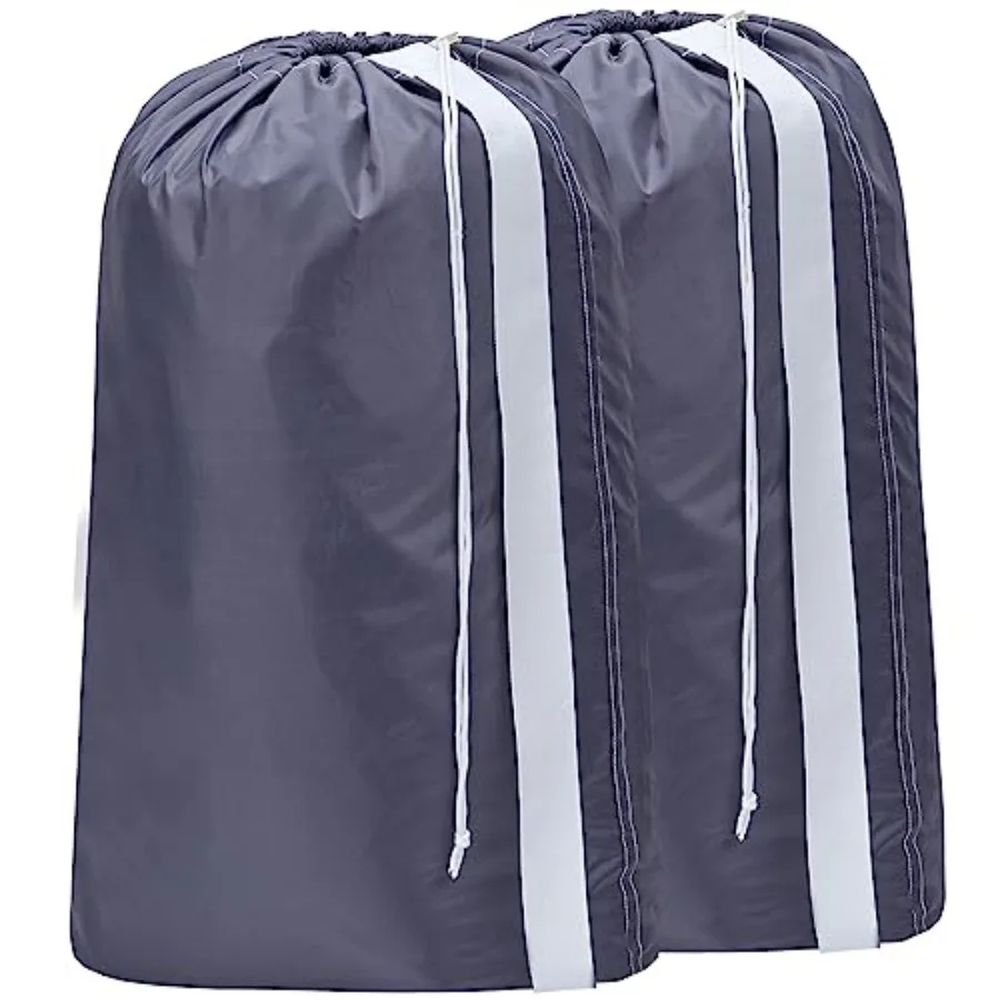

2 Pack XL Nylon Laundry Bag with Strap, Large Dirty Garments Organizer, Easy Fit a Hamper or Clothing Basket, Can Carry Up to 4