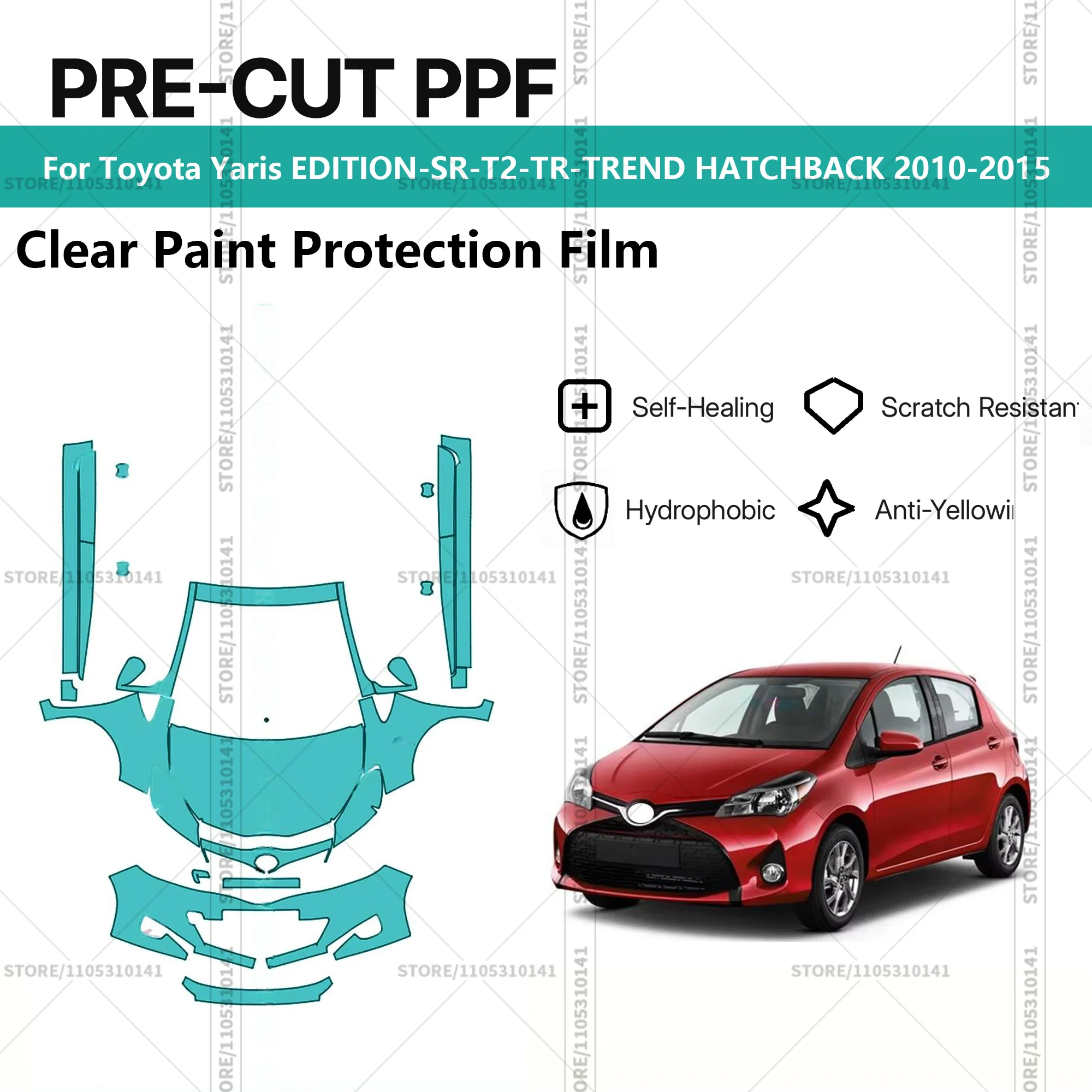 

Предварительно нарезанная прозрачная защитная пленка PPF для автомобилей Toyota Yaris EDITION-SR-T2-TR-TREND HATCHBACK 2010-2015