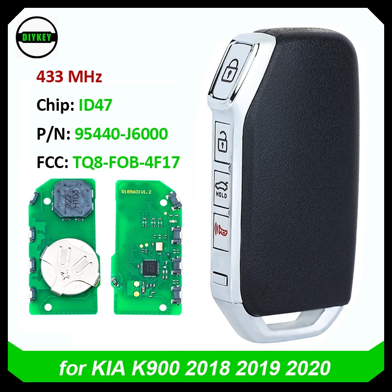 

DIYKEY PN: 95440-J6000 Smart Remote Key 4 Button 434MHz ID47 Chip for KIA K900 2018 2019 2020 FCCID: TQ8-FOB-4F17