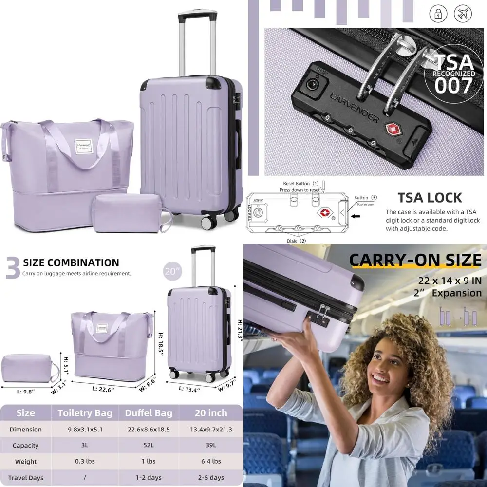 

Расширяемый набор ручной клади из трех предметов с вращающимися колесами, одобренными авиакомпанией, замком TSA, твердым чемоданом, 22x14x9 дюймов