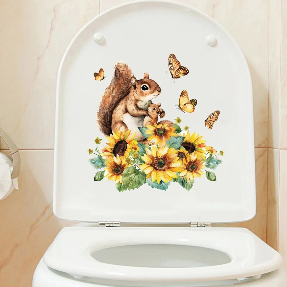 Bathroom Toilet Wall Sticker Sunflower Squirrel PVC 30x30cm Waterproof Decor for Tile Glass Easy Application Decal view 5