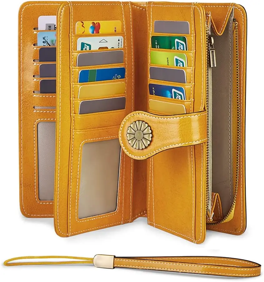 Vananba Womens Multi Card Large Capacity Wallets RFID Blocking Genuine Leather Credit Card Holder Wristlet Organizer with Zipper
