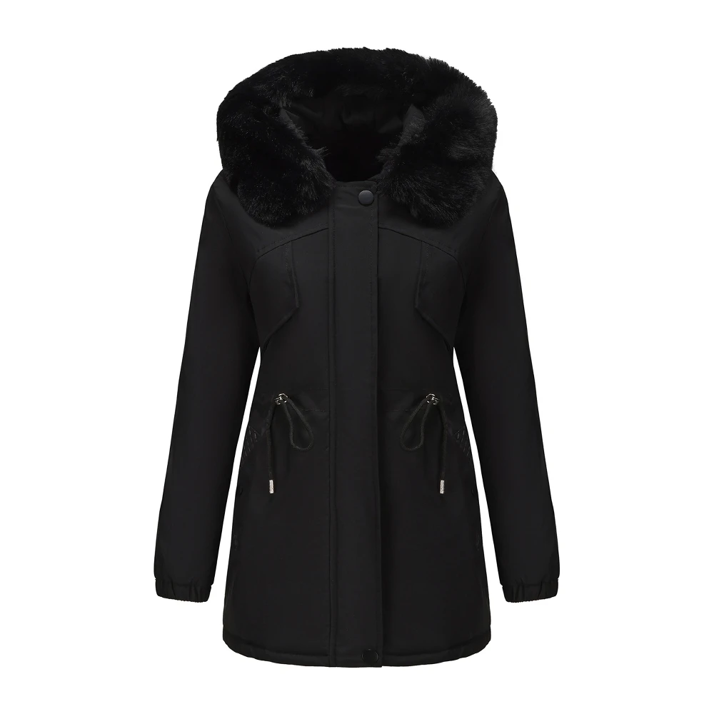 

Женская повседневная приталенная хлопковая куртка в корейском стиле, двойное пальто со съемным меховым воротником выше колена, парка универсальной длины