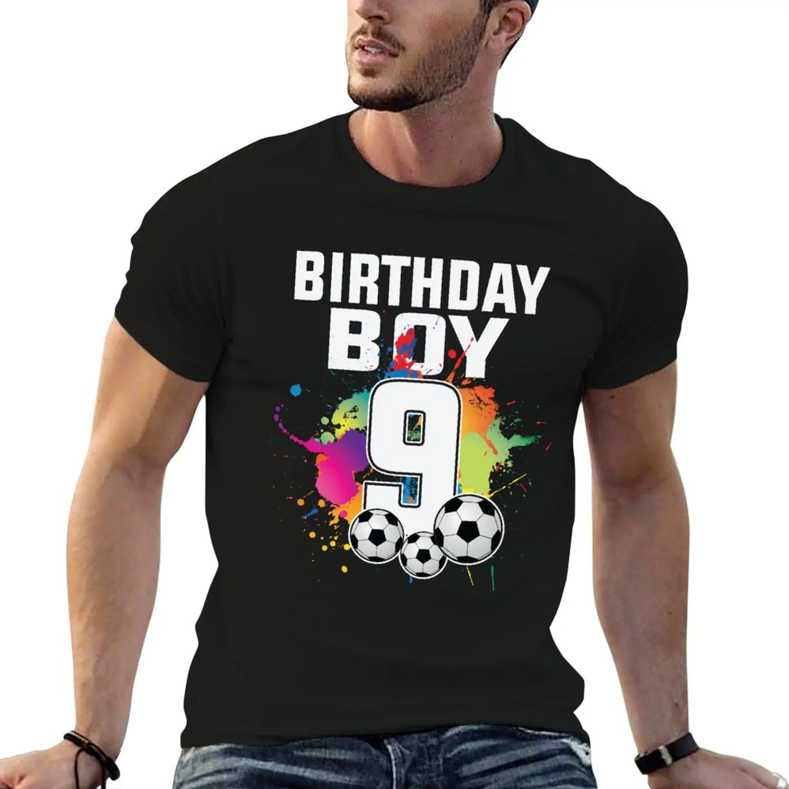 

nine 9yr bday son boy funny soccer 9th 9 years old birthday T-Shirt shirts graphic mens funny t shirts