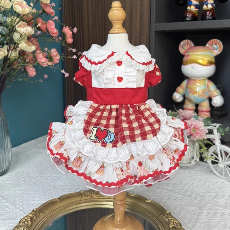 Ropa Original hecha a mano para perros, ropa para el hogar para cachorros de Chihuahua Yorkie, vestido de princesa con estampado de algodón rojo para perros pequeños y medianos