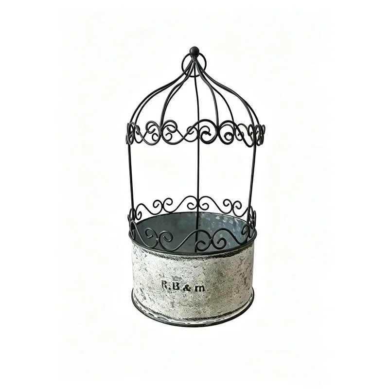 Exported to Japan, retro and old wrought iron bird cage flower pot, iron flower with small climbing frame