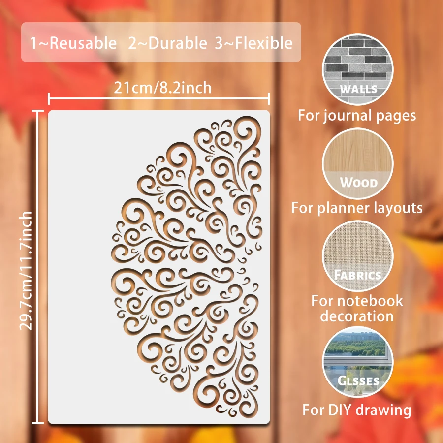 1PC A4 Scroll Stencil Damask Corner Template Reusable Drawing Stencil for DIY Painting Wall Art Furniture Decor Scrapbooking Cra