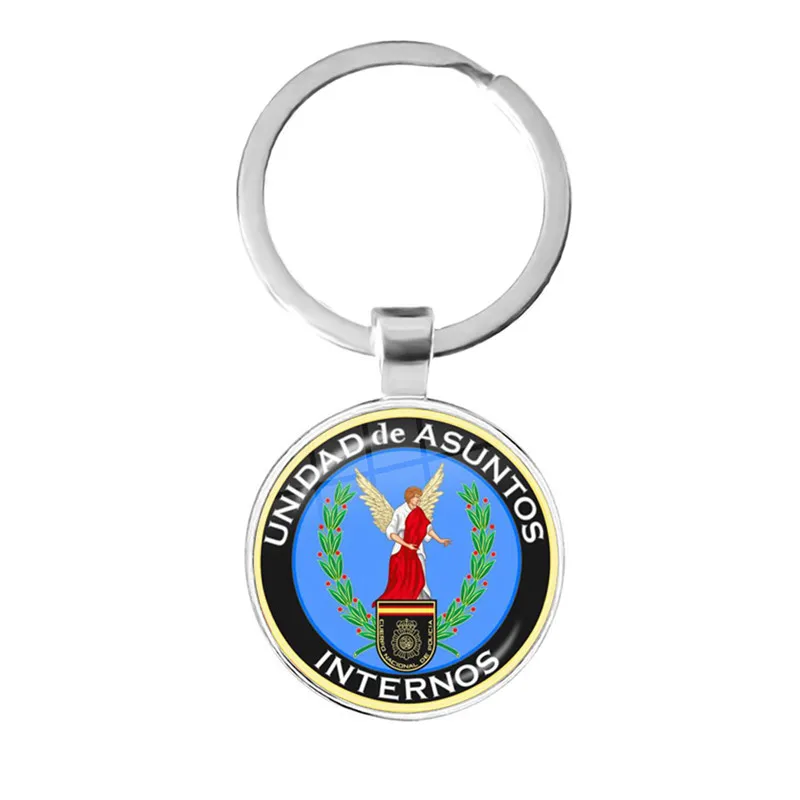 The Kingdom of Spain National Police Glass Cabochon Metal Pendant Classic Men Women Key Chain Key Ring Accessories Jewelry