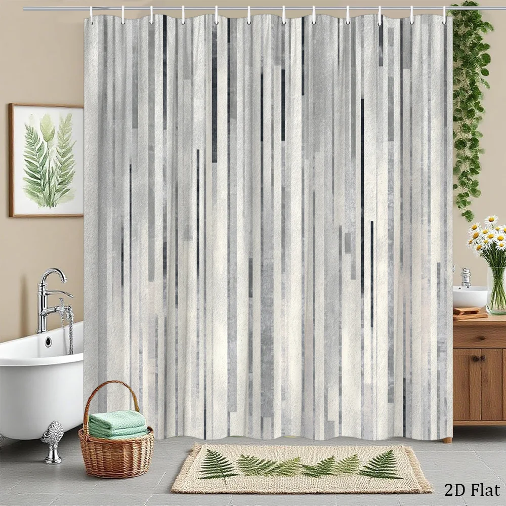 Luxury Minimalist Striped Shower Curtain Neutral Gray Bathroom Decor Waterproof Modern Privacy Curtain 180x200cm Bath Liner