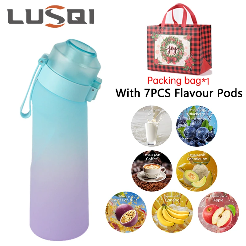 

LUSQI Christmas Gift 650ML Air Flavored Water Bottle With 7PCS Flavor Pods Sports Straw Cup Tritan For Outdoor Sports BPA Free