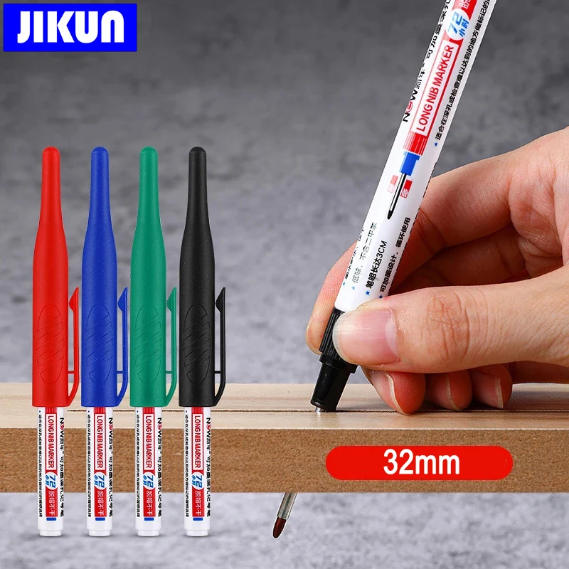 4Pcs/Set 32mm Long Head Markers Pen Bathroom Woodworking Decoration Multi-purpose Deep Hole Marker Pens Pen Black Blue Red Ink