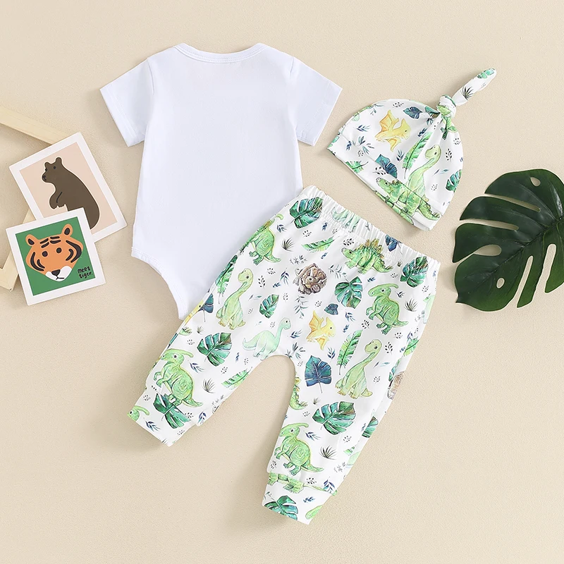 

Newborn Baby Boy Girl Clothes Summer Embroidery Dinosaur Bodysuit Romper Long Leggings Pant Infant Coming Home Outfit