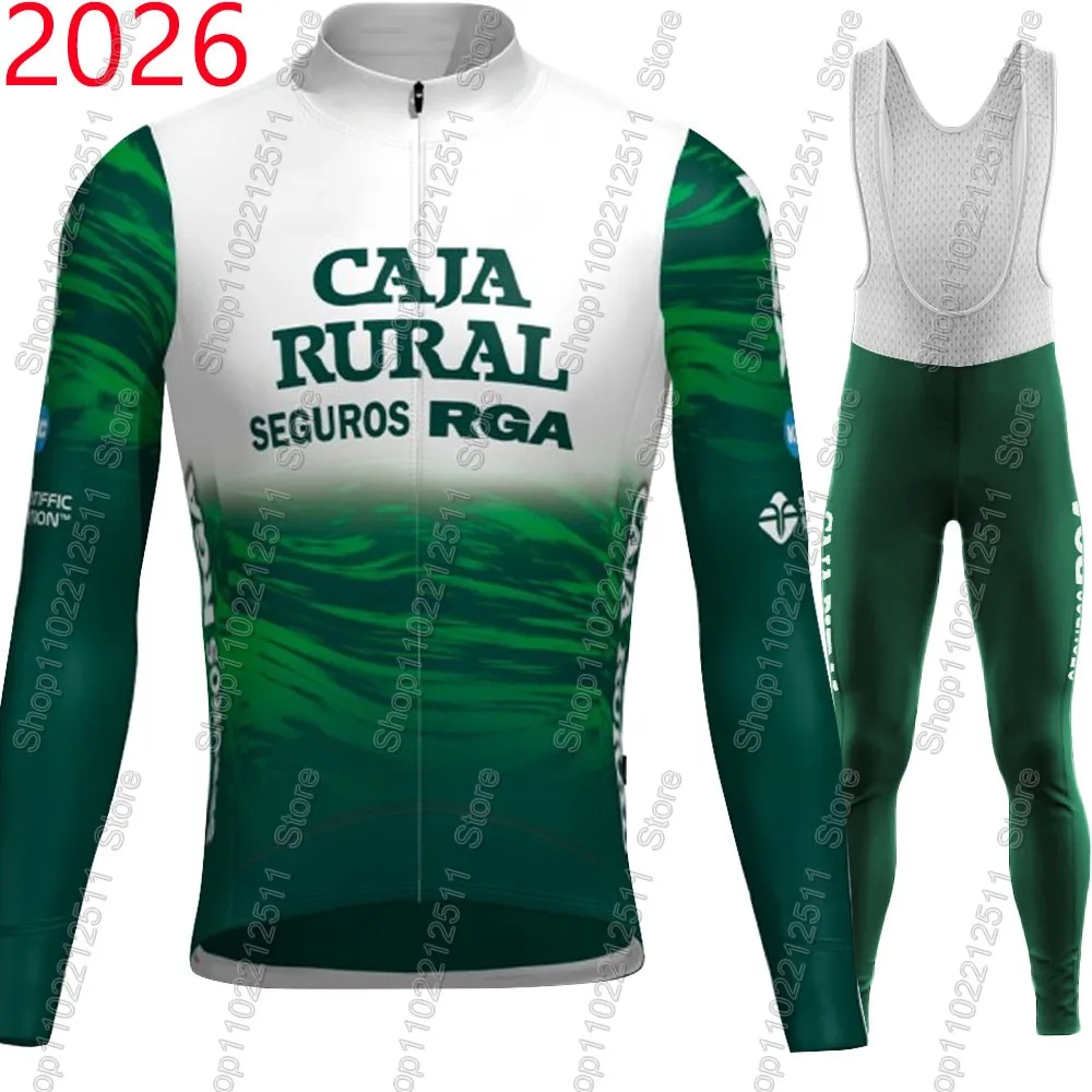 Conjunto de Ciclismo Caja Rural Team 2026, Verano/Invierno, España, Ropa de Manga Larga para Bicicleta de Carretera, Camiseta y Pantalones con Tirantes para MTB