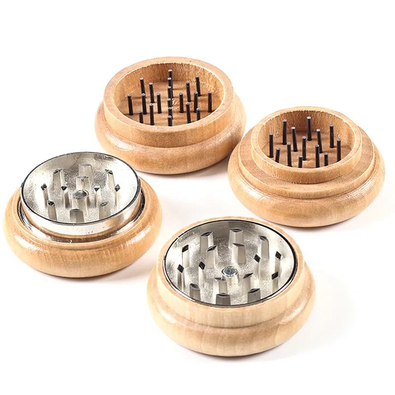 Dia 55mm Zinc Alloy Tobacco Grinder Round Wooden Herb Crusher for Kitchen Supplies 2-Layers Rhombus Cutter Smoking Accessories