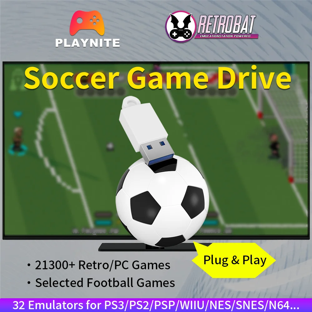 

256GB Soccer Game Hard Drive with 21388 Games for PS3/PS2/PS1/WiiU/MAME Portable Game Disk for ROG ALLY/Wins Handheld/PC/Laptop