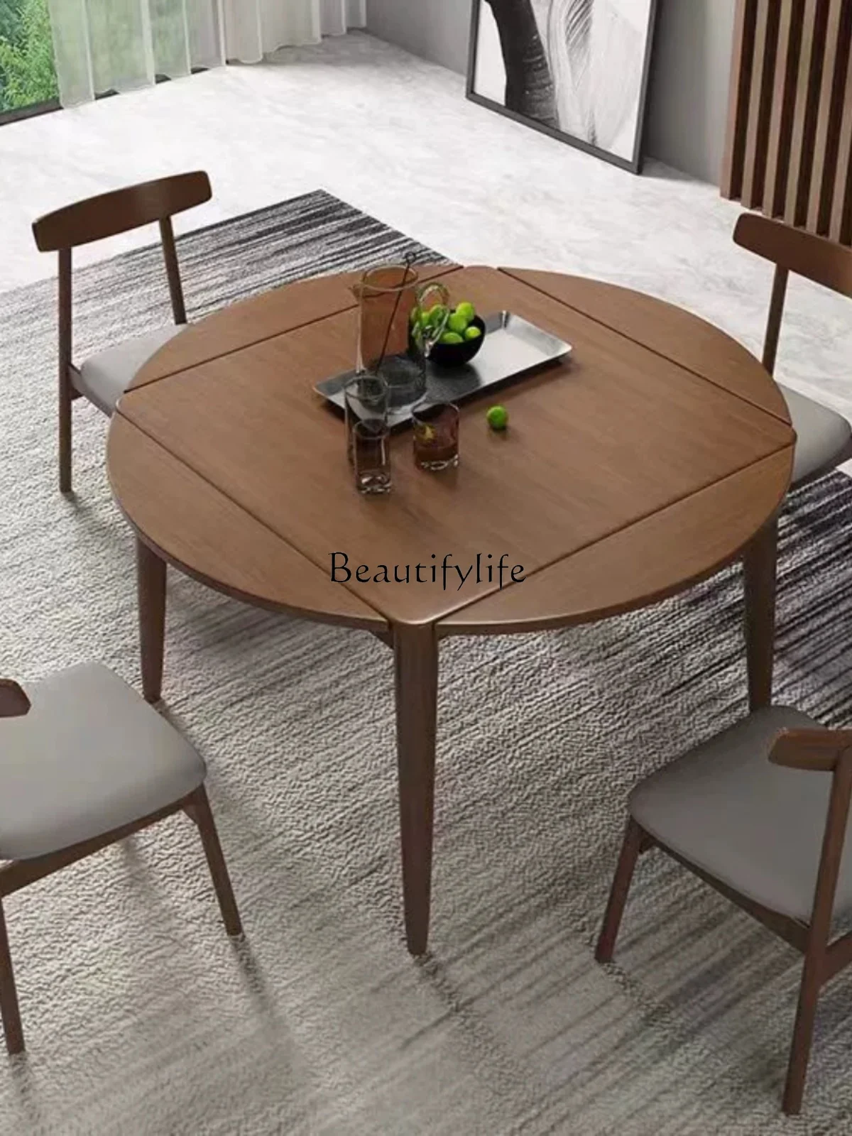 Solid Wood Folding Dining Table Household Multi-Functional Square Dual-Use Retractable Square Dining Table