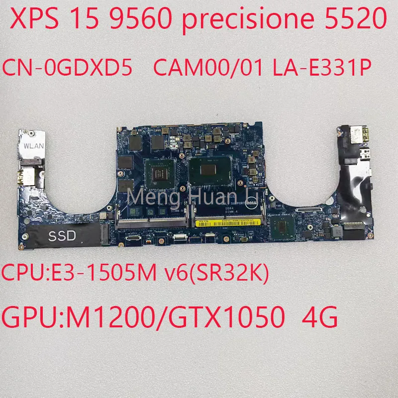 

LA-E331P 5520 Motherboard CN-0GDXD5 9560 Motherbaord 0GDXD5 For Dell XPS 15 9560 precisione 5520 CPU:E3-1505M M1200/GTX1050 4G