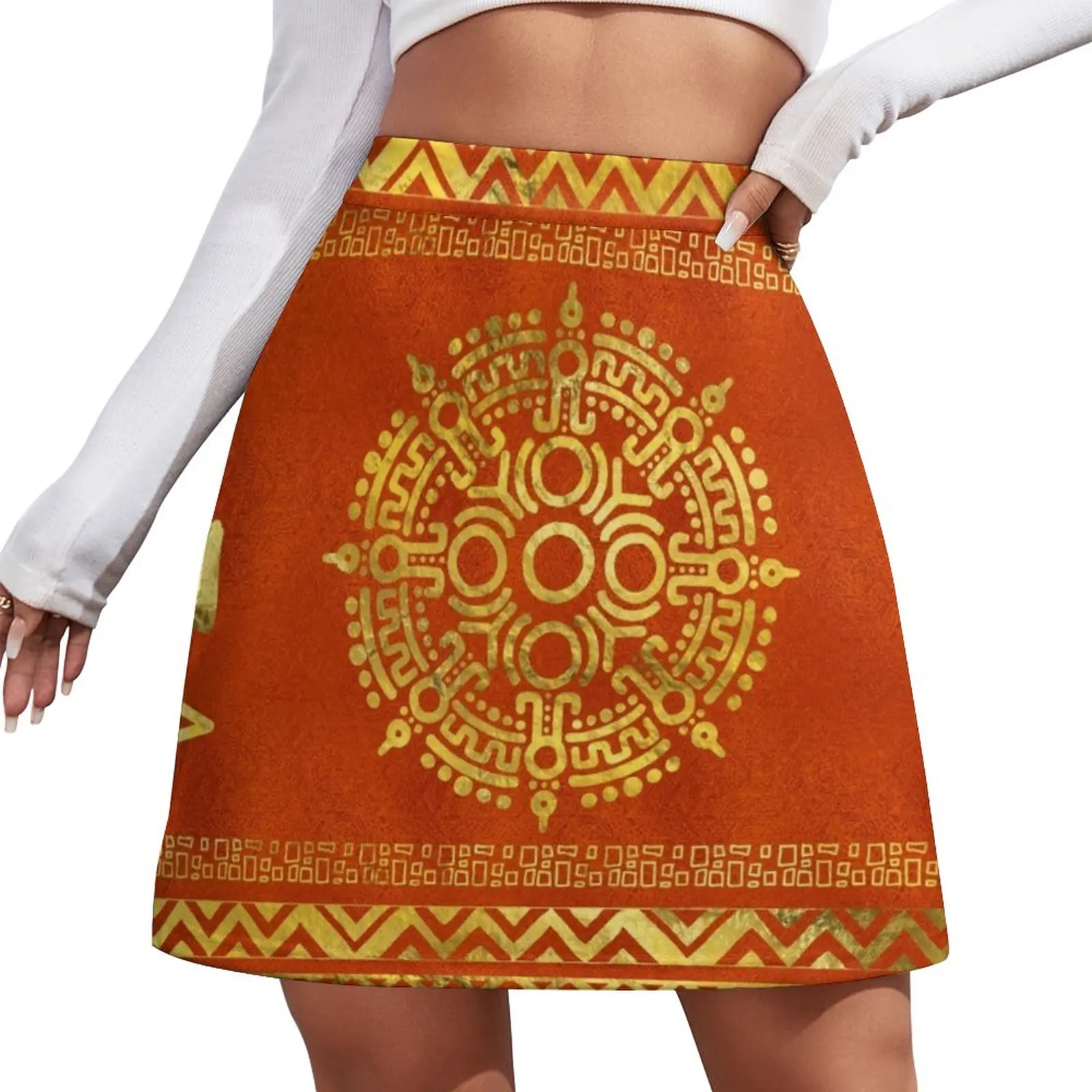 

Gold Aztec Calendar Sun symbol Mini Skirt Female skirt Women's summer skirts novelty in clothes