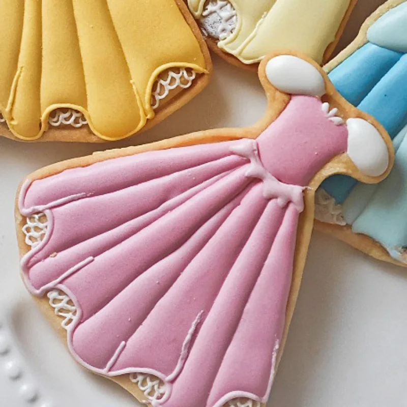 Imagem -04 - Cartoon Princess Dress Cookie Cutter e Fondant Embosser Baby Shower Girl Birthday Cake Decorating Kids Gift Biscuit Embossing