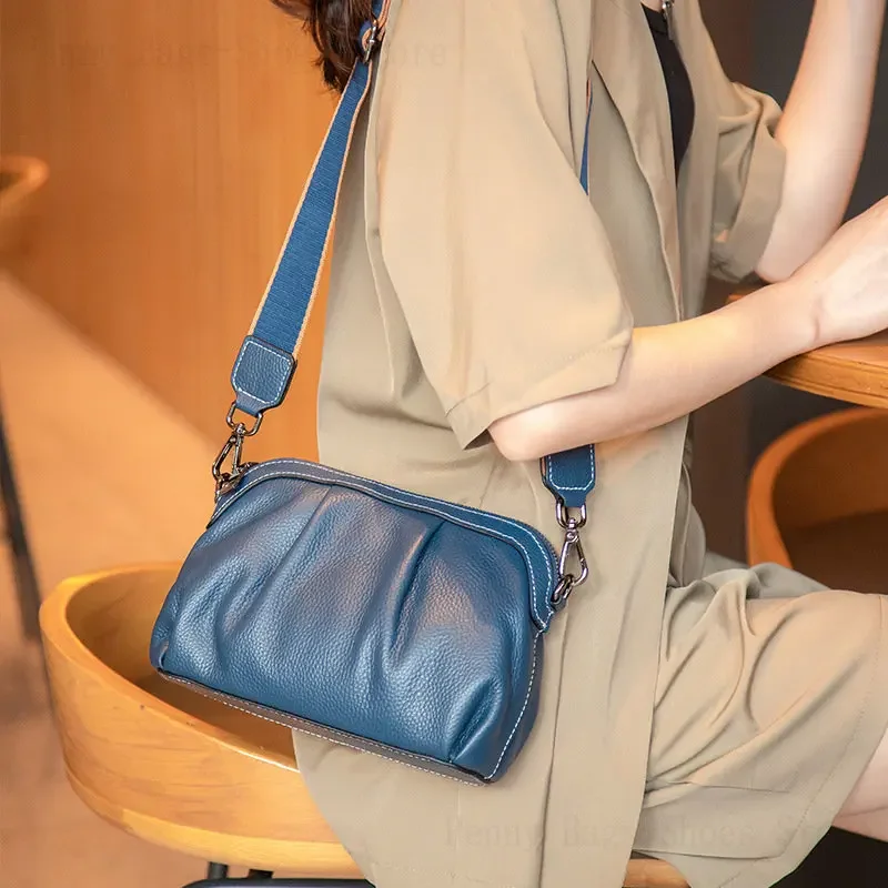 

Popular Genuine Leather Pleated Casual Bag Soft Cowhide Women's Shoulder Small Shell Handbag Women's Crossbody Bag Cloud Wallet