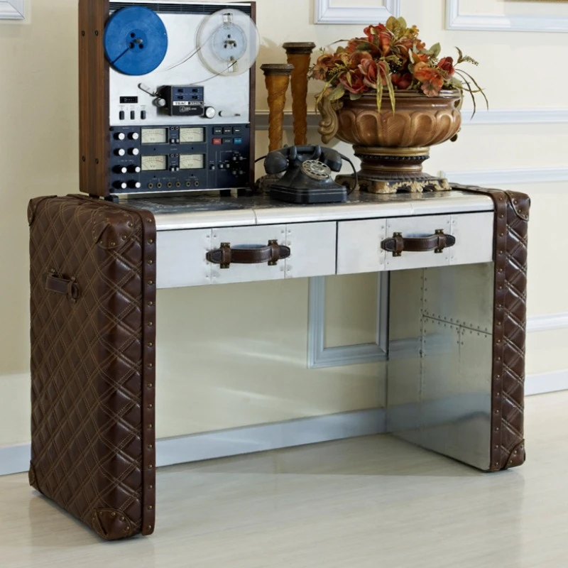 First layer cowhide aluminum leather home study table hotel corridor entrance table