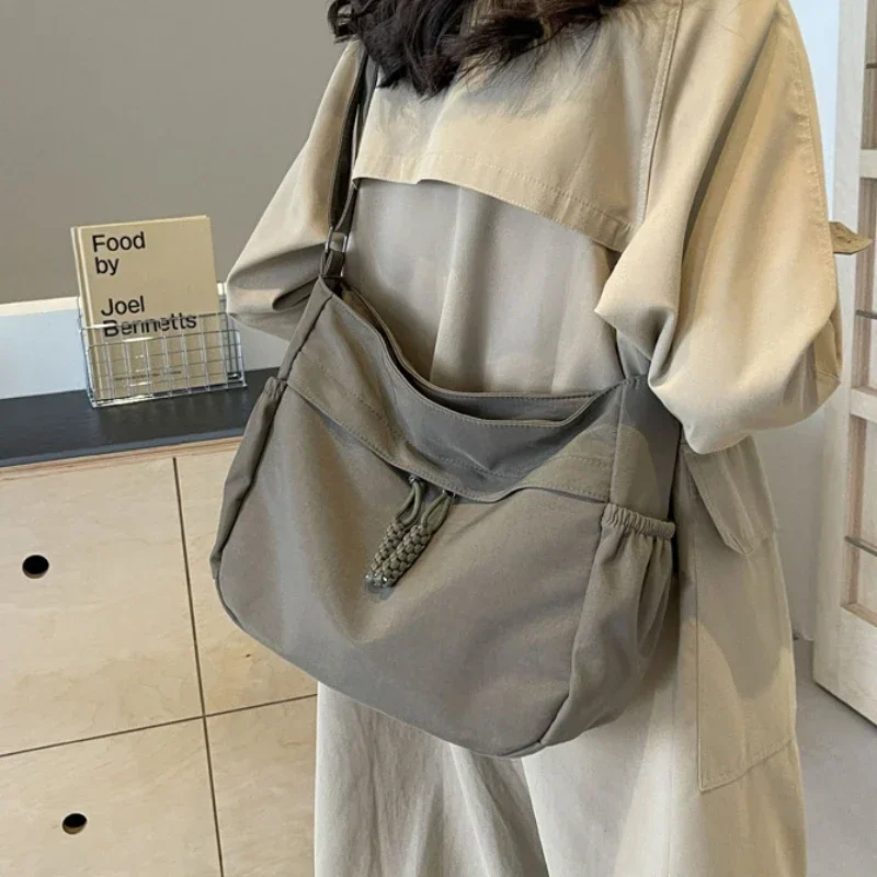 캐주얼 나일론 크로스백, 솔리드 지퍼 여성 가방, 2025 패션, 대용량 솔리드 컬러 싱글 숄더백