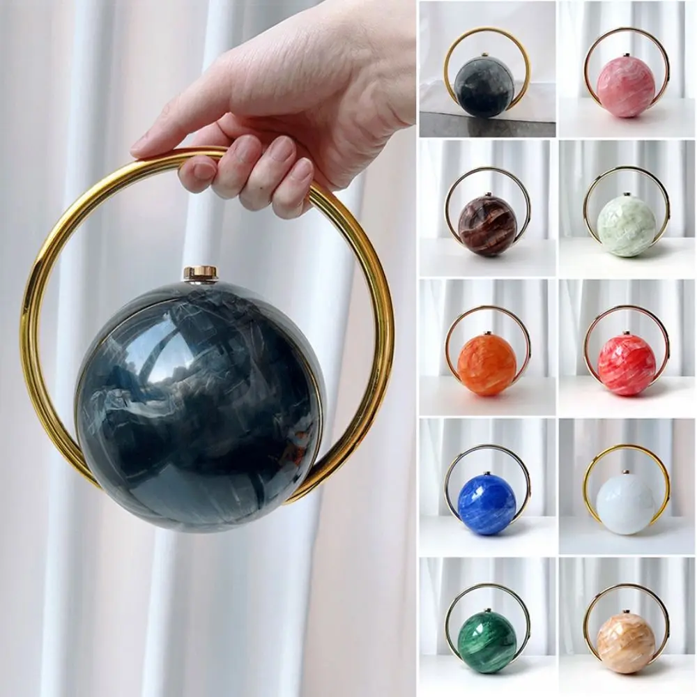 Fashion PVC Round Ball Women's Handbag Electroplated Ball Handle Evening Bag Stone Pattern Mini Luxury Purse