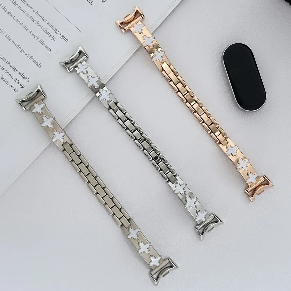 

Metal Watch Bands for Xiaomi Mi Band 10 9 8 Correa Slim Women Metal Strap Dressy Chain Clover Bracelet for Mi Band 8 9 10 Correa